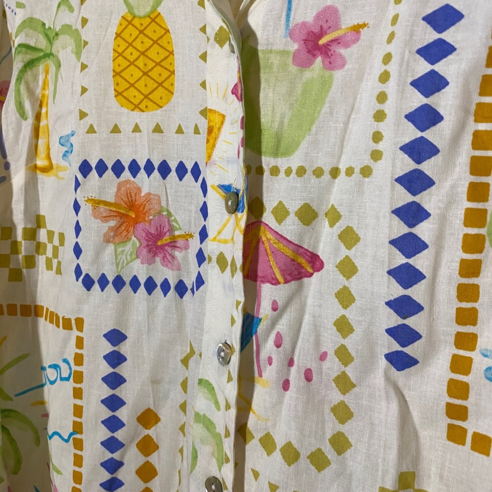 Calypso St. Barth Linen Rayon Tropical Print Shirt Small Button Down Top Bananas - Picture 6 of 8